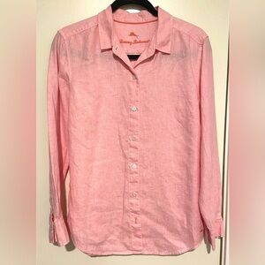Tommy Bahama Pink Linen Button Down Shirt Relaxed Fit S